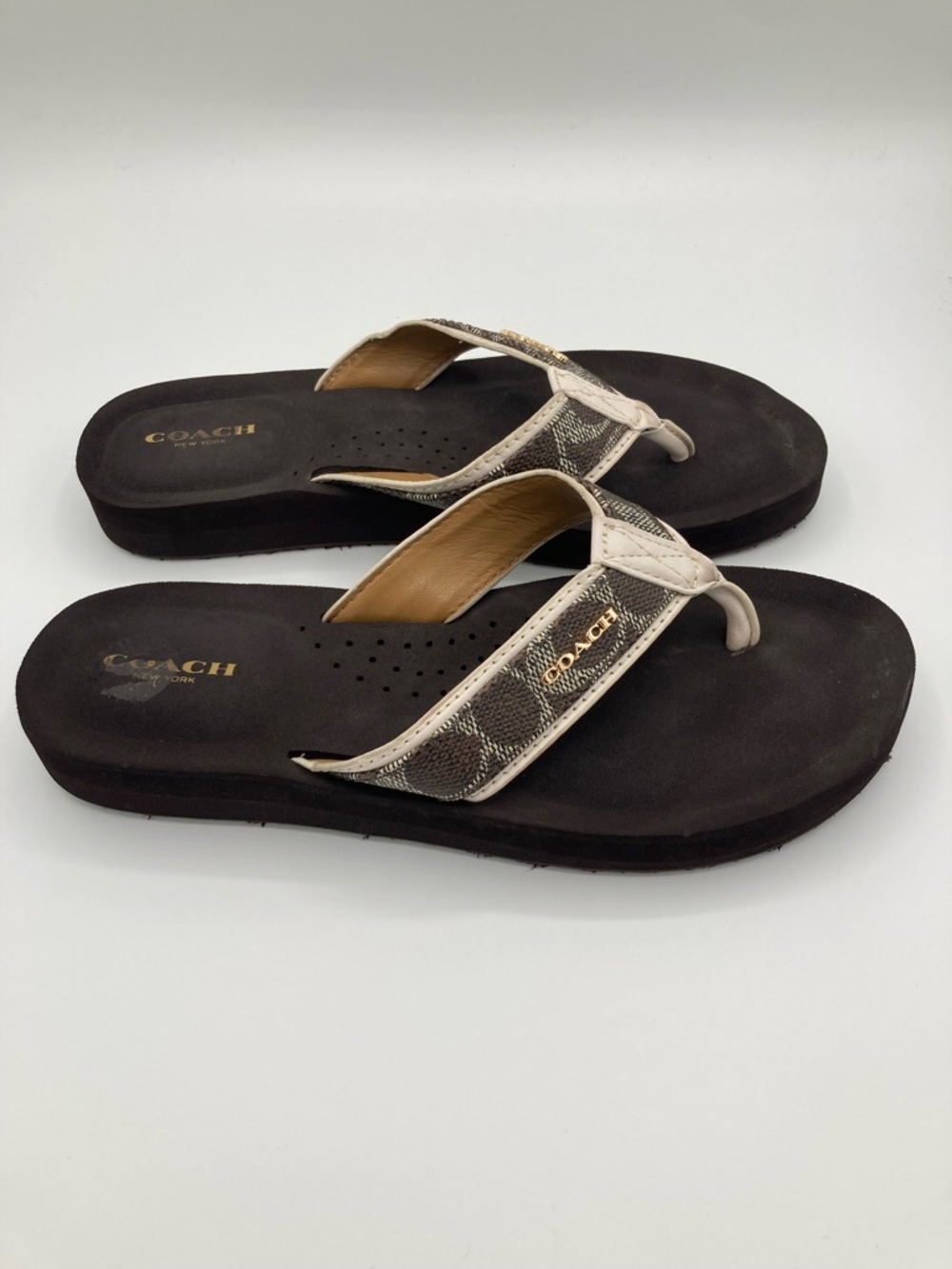 Coach Judy Signature Logo Women's Flip Flops, Brown Leather, Size 8B